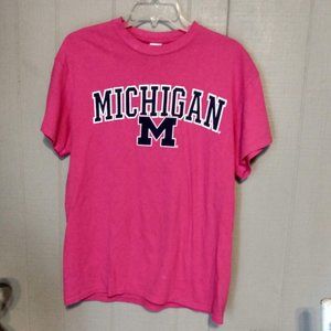 Pink MICHIGAN Short Sleeve Cotton T Shirt M